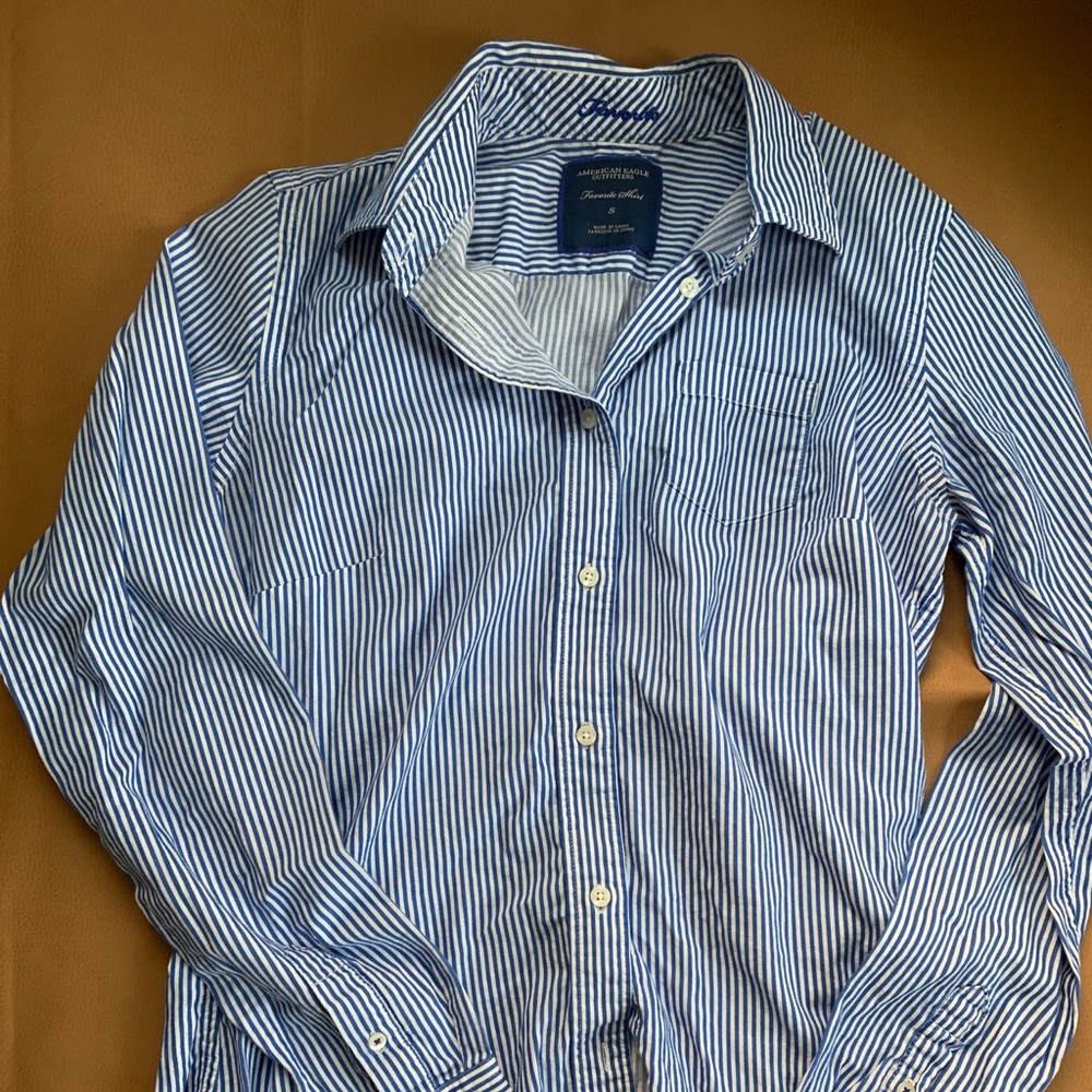 American Eagle Blue Stripe Button-Down Shirt